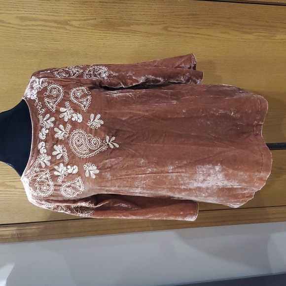 J Jill NWT velvet embroidered top tan champagne color - Picture 1 of 6